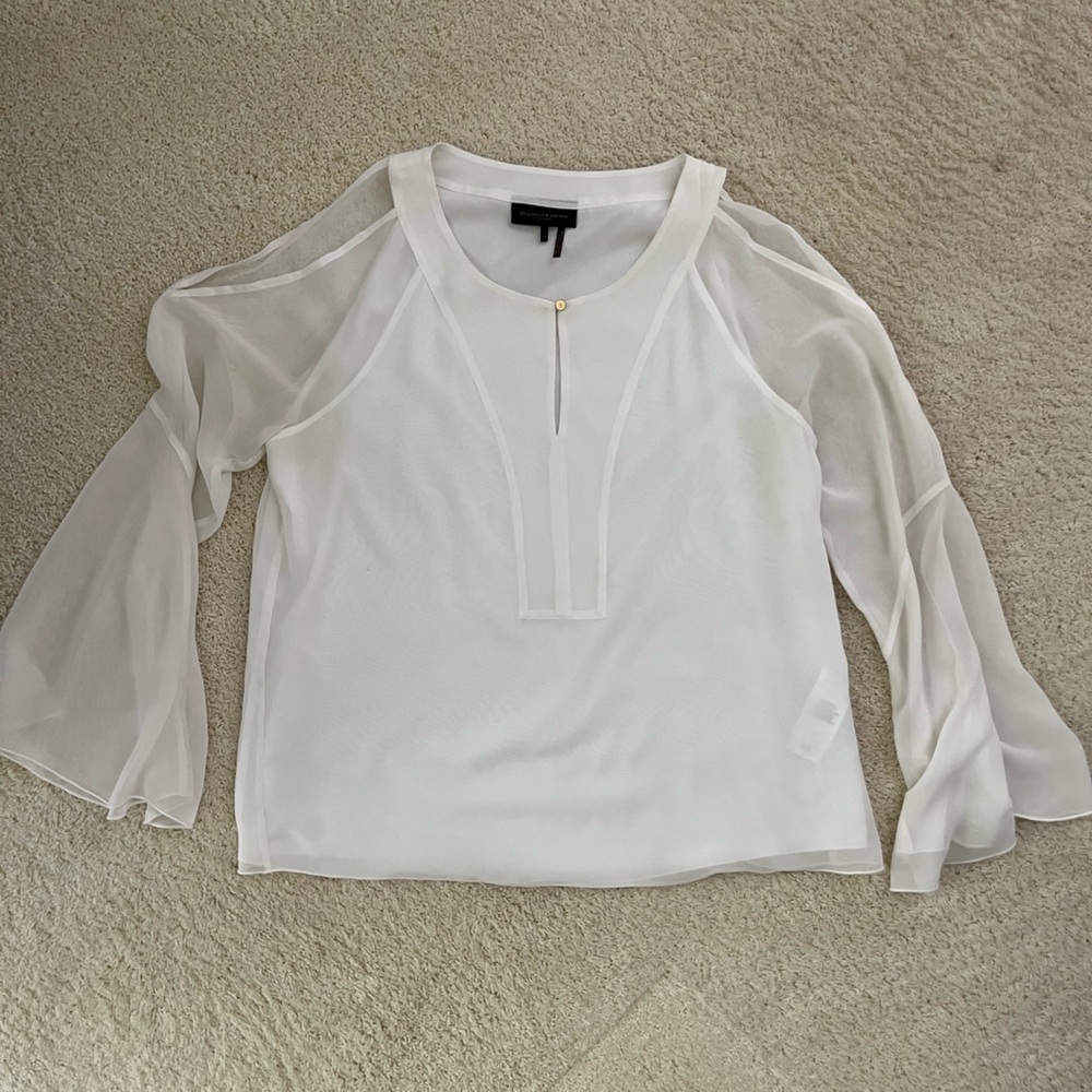 Donna Karan Elegant White Blouse with Sheer Sleeves